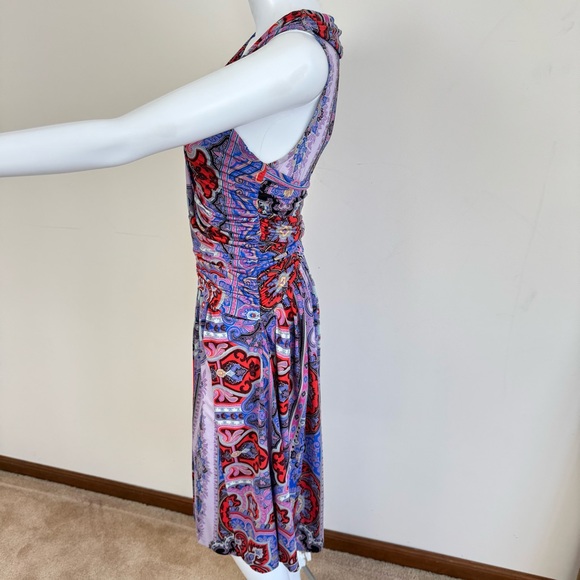 Etro Jersey Paisley Print Sleeveless Dress Multicolor Italy Nylon Sz 44 - Picture 10 of 13